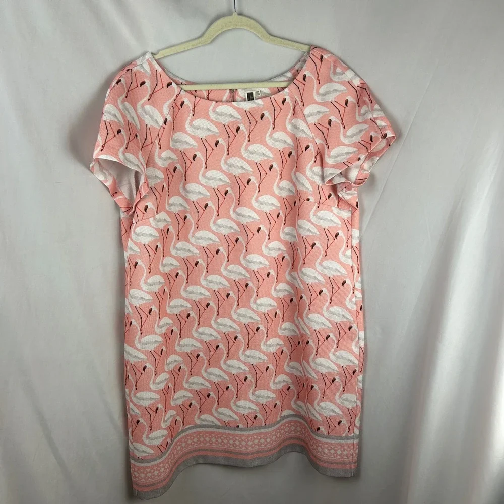 Julian Taylor New York Pink Flamingo Print Knee Length Dress Plus Size 18W Beach
